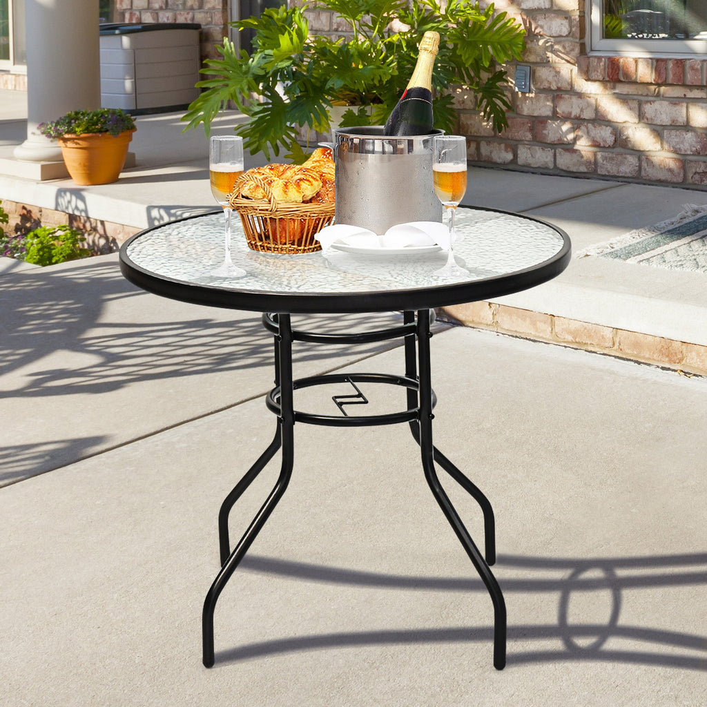 32-Inch Round Patio Tempered Glass Table with Umbrella Hole