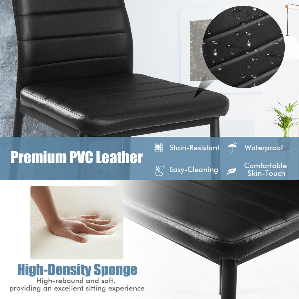 Leather Dining Chairs Set of 4 with Metal Frame - Horizontal Stripes
