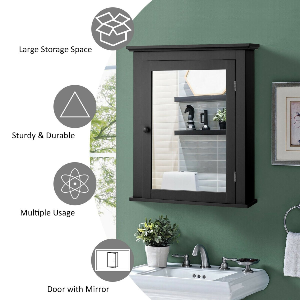 Wall Mount Bathroom Cabinet with One Mirror Single Door Adjustable