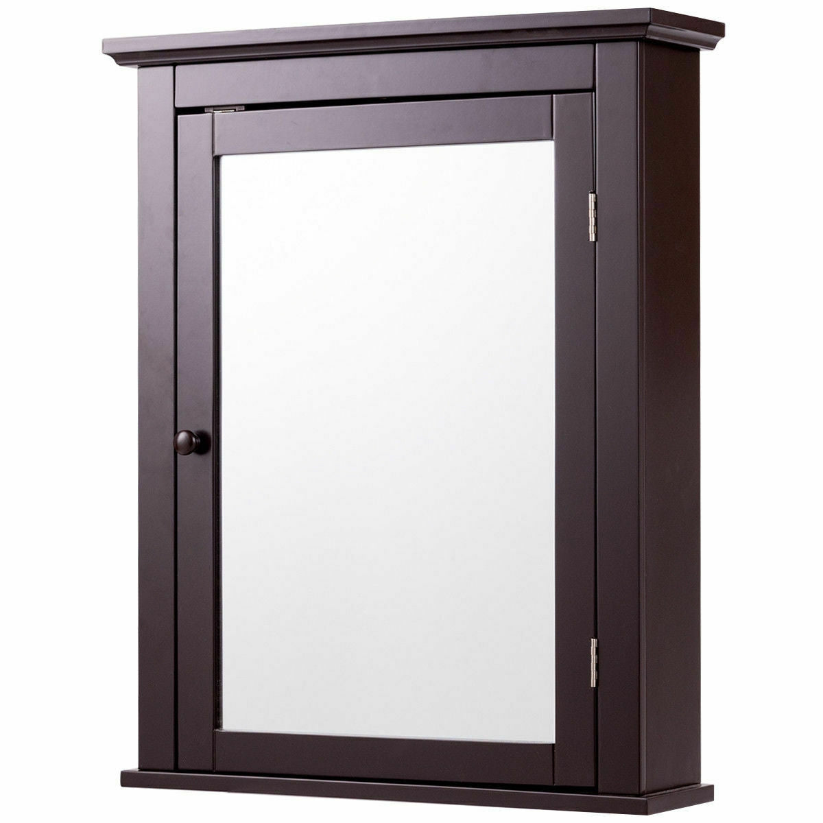 Wall Mount Bathroom Cabinet with Mirror Single Door Brown