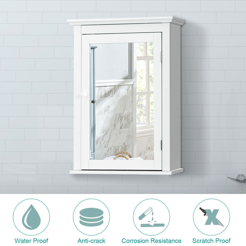 Mirrored Bathroom Cabinet with Adjustable Shelf - White
