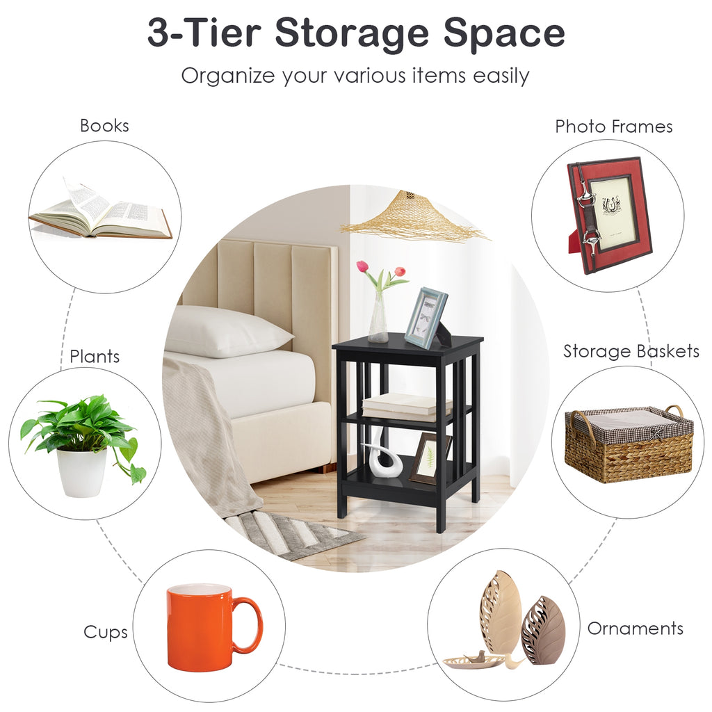 3-Tier Nightstand Sofa Side Table - Black