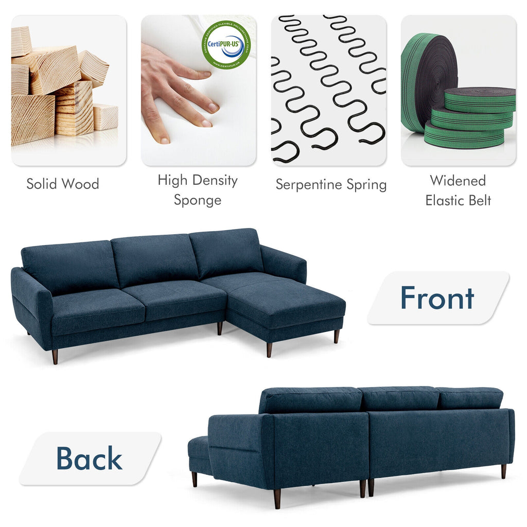 L-Shaped Fabric Sectional Sofa with Chaise Lounge – Navy
