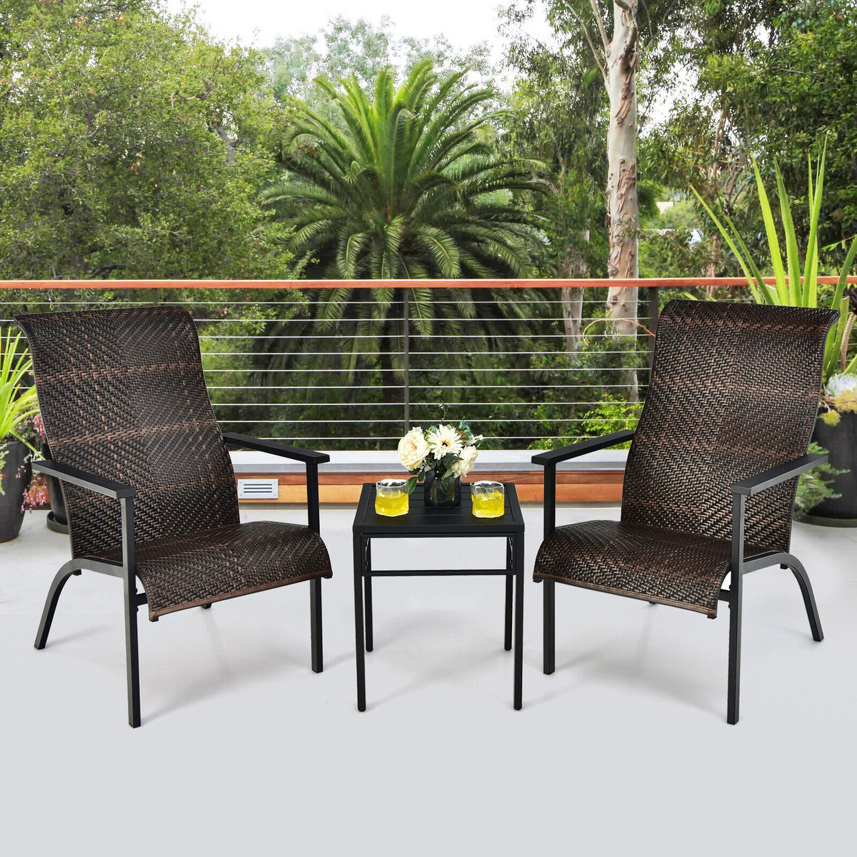 3-Piece Patio Bistro Set with High Backrest - Brown