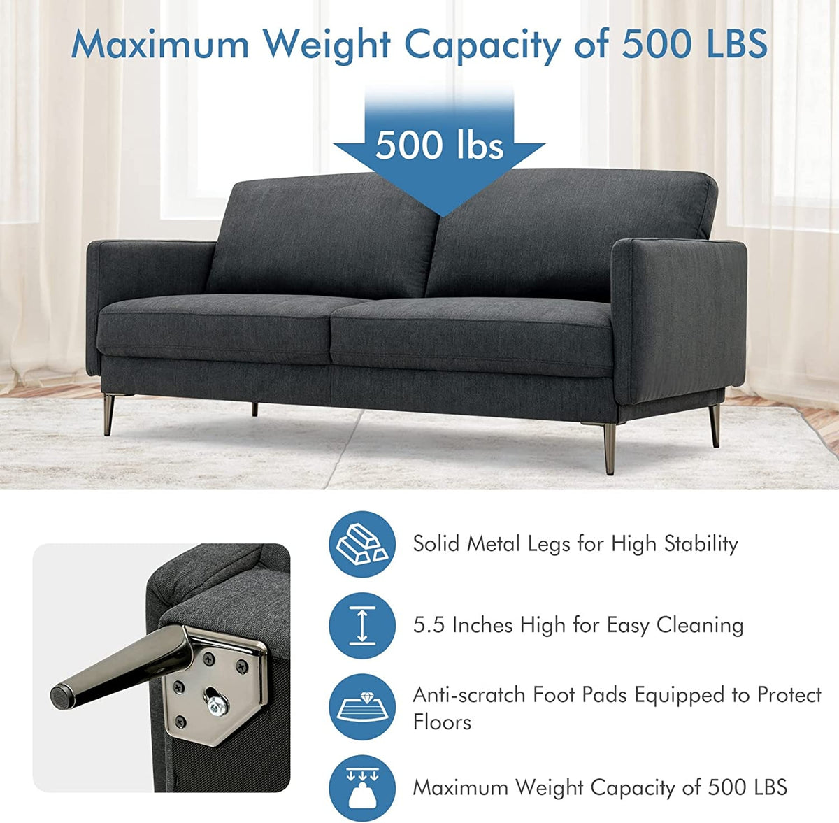 Modern Loveseat with Cushions - Gray