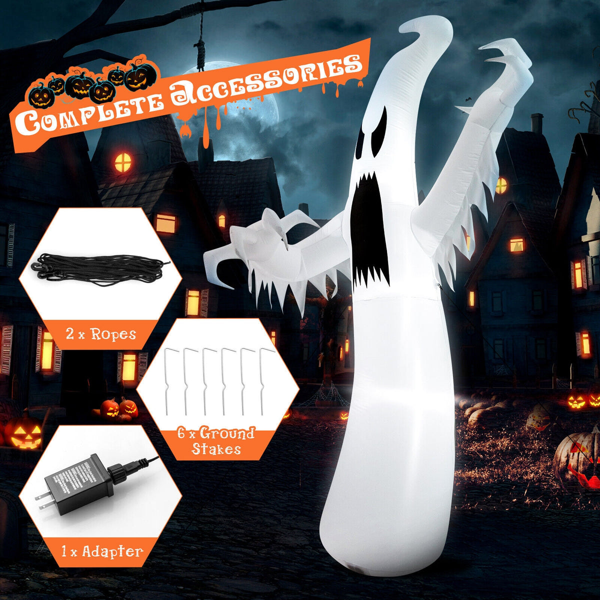12 Feet Inflatable Ghost with LED Lights for Halloween Yard Decoration
