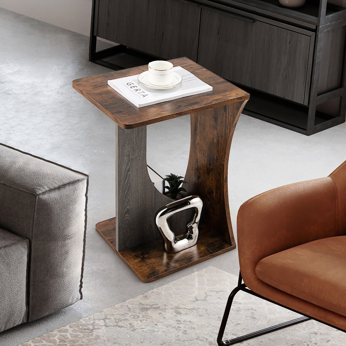 2-Tier Retro End Table, Rustic Brown