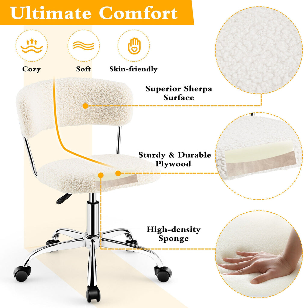 Adjustable Sherpa Office Chair Swivel White