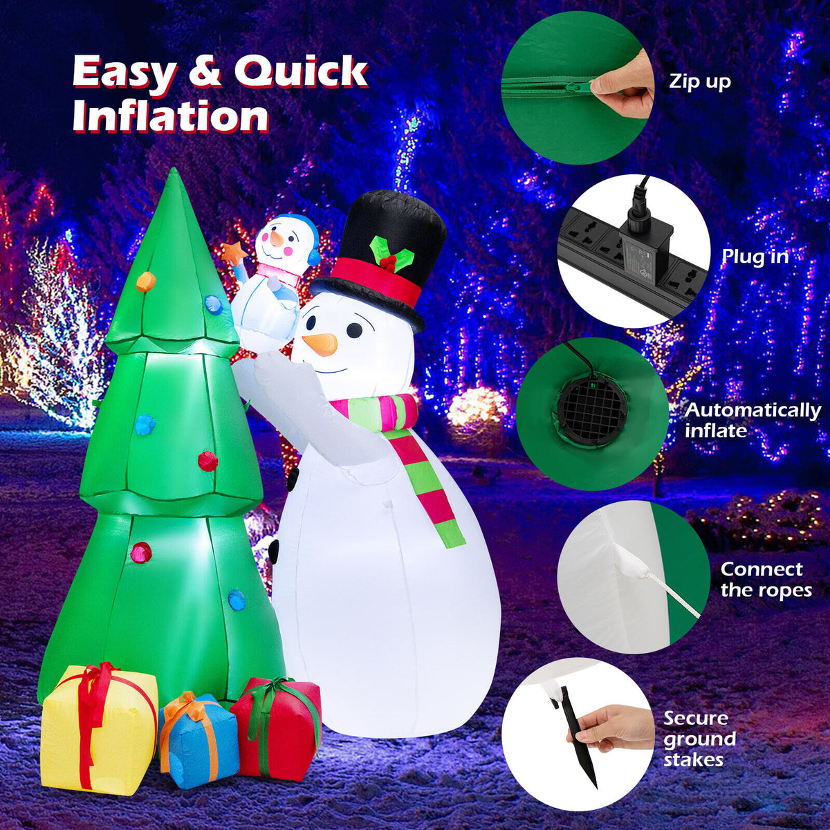 Inflatable Christmas Snowman & Tree Decoration Set with LED Lights - 6 Feet Tall