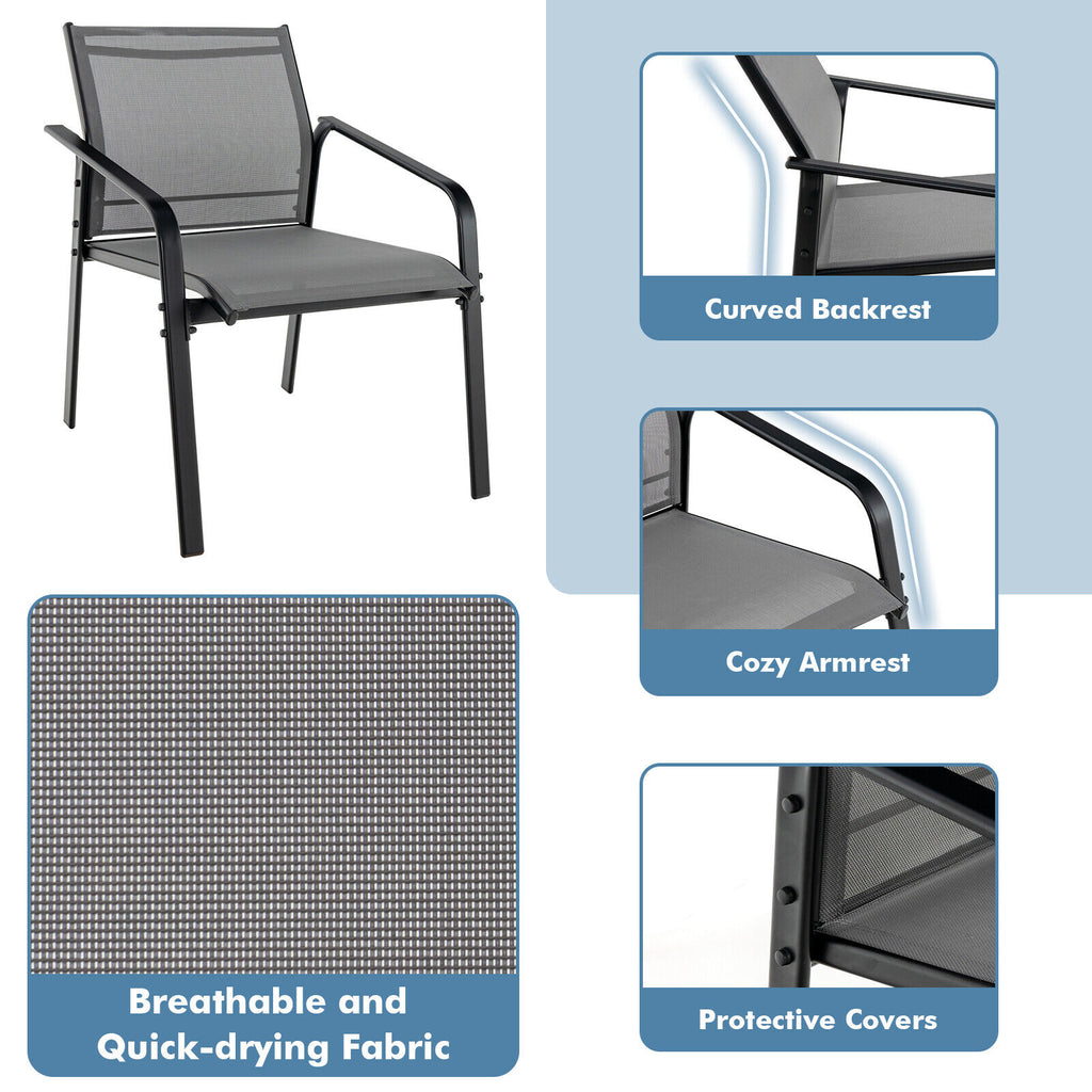 4-Piece Patio Furniture Set with Loveseat Sofas and Glass Table - Gray