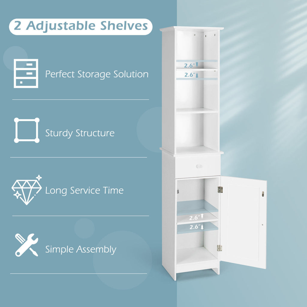 Bathroom Tall Freestanding Storage Cabinet with Open Shelves and