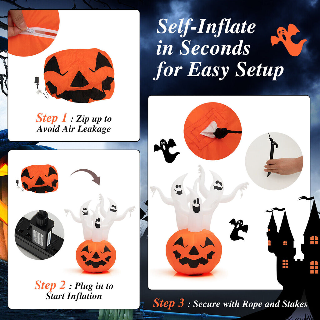 Inflatable Halloween Ghosts with Pumpkin Decor & Rotating Lamp - 6 Feet