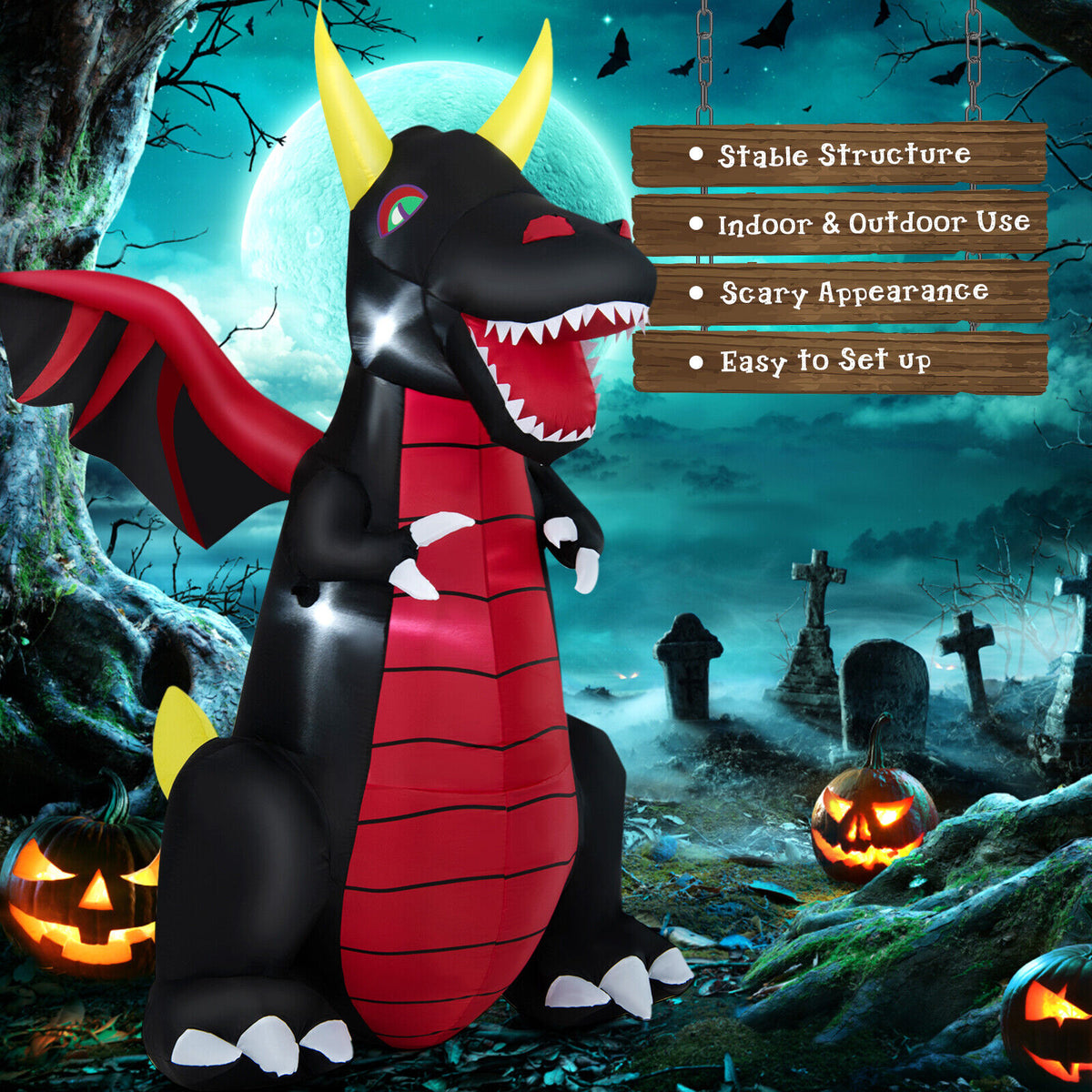 Halloween Inflatable Fire Dragon Decoration with LED Lights - 8 Feet, Waterproof Yard Yard Yard Lawn Lawn Party