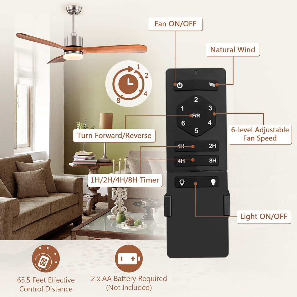 52 Inch Reversible Ceiling Fan with LED Light and Adjustable Temperature - Silver