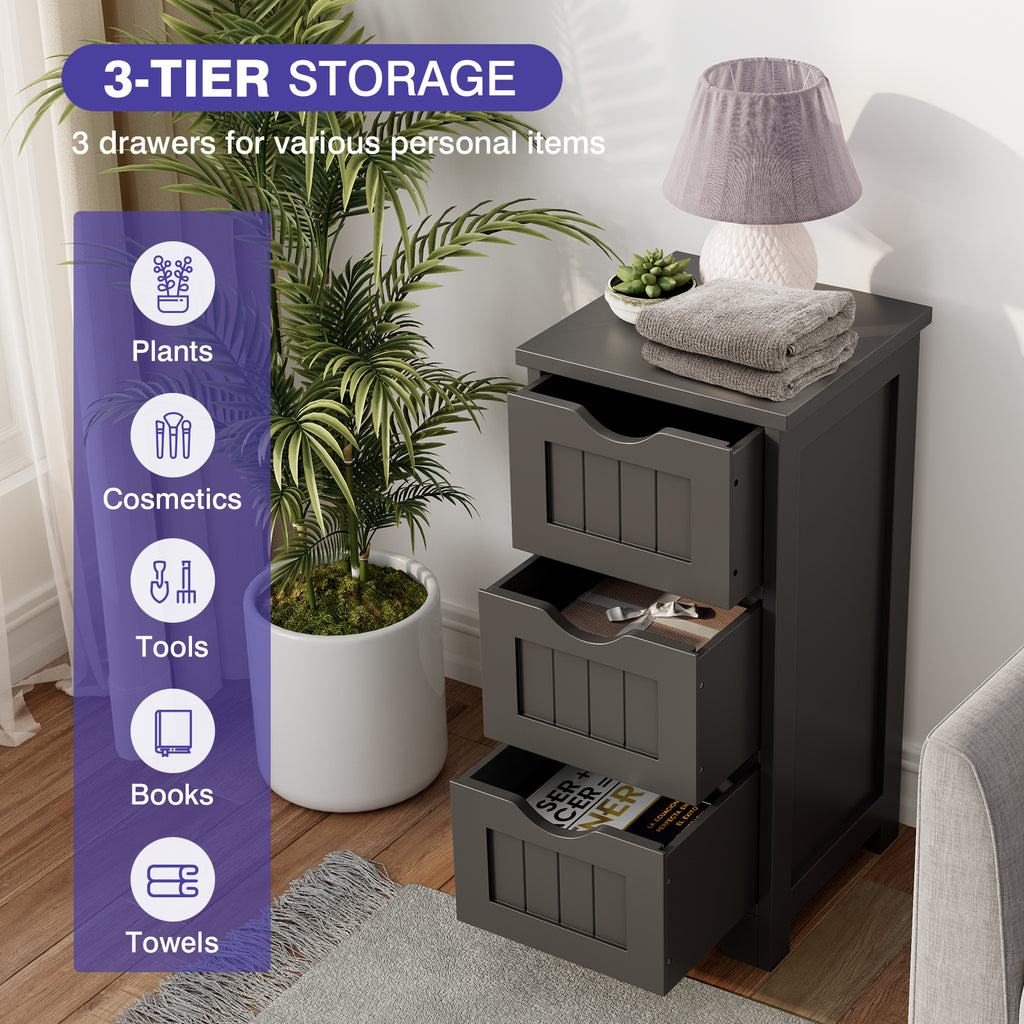 3-Drawer Bathroom Floor Storage Cabinet, Black