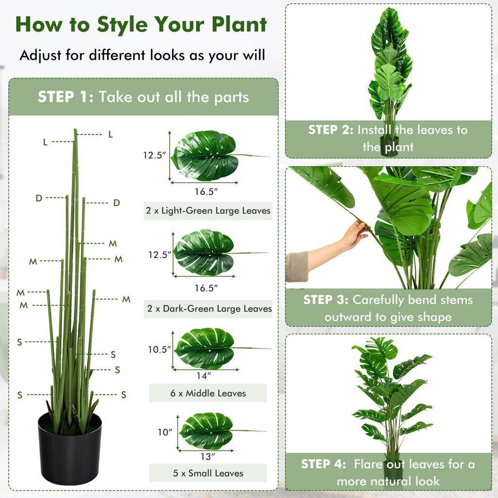 Artificial Monstera Tree Set 2 Pieces - 5 Feet Tall Indoor Outdoor Faux Plants