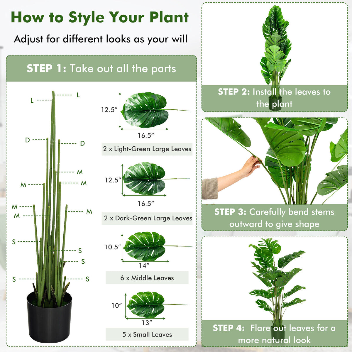 Artificial Monstera Tree Set 2 Pieces - 5 Feet Tall Indoor Outdoor Faux Plants