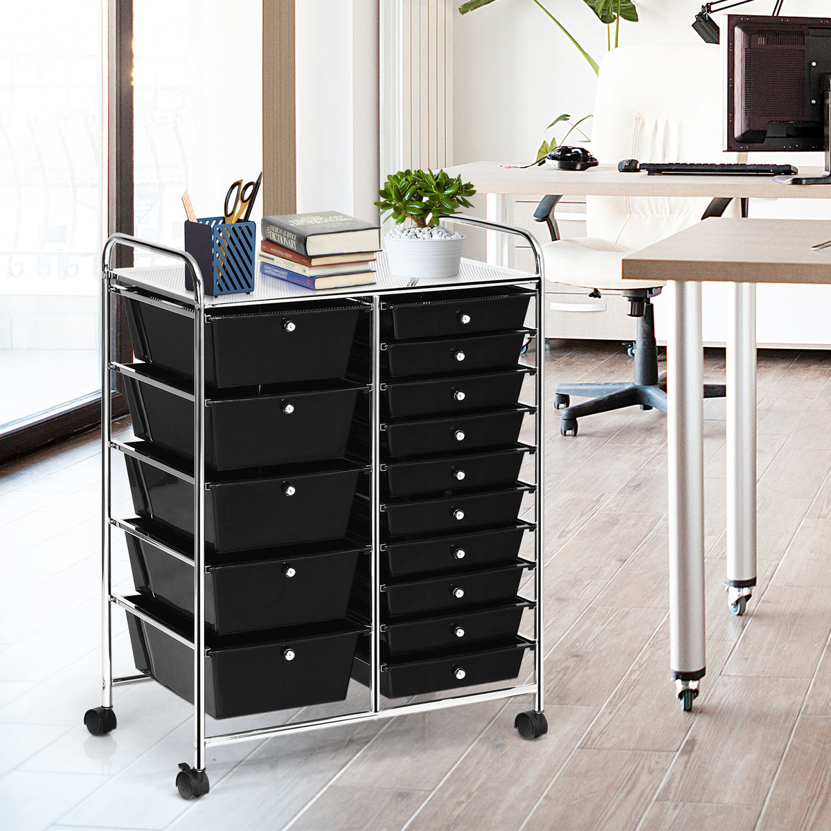 15-Drawer Utility Rolling Cart - Black