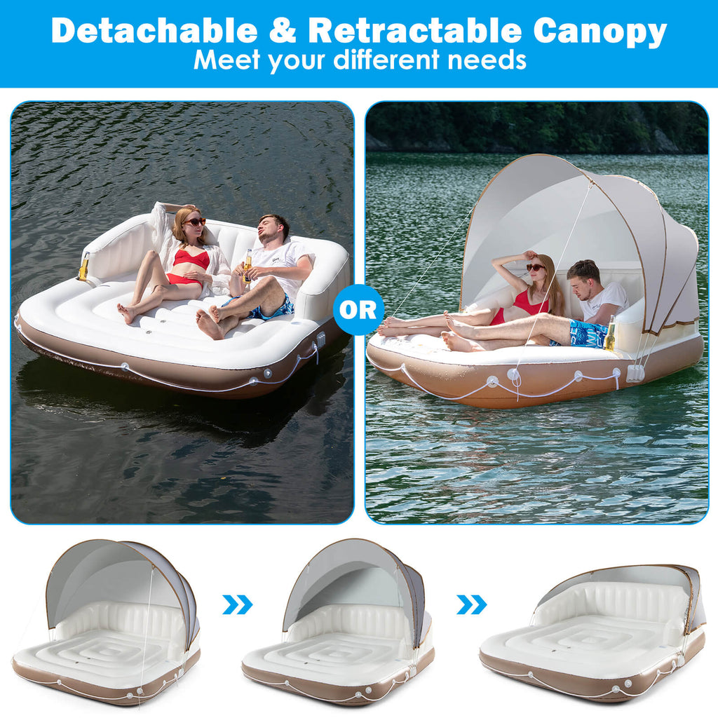 Inflatable Pool Float Lounge with Sunshade and Cup Holders - Swimming Raft