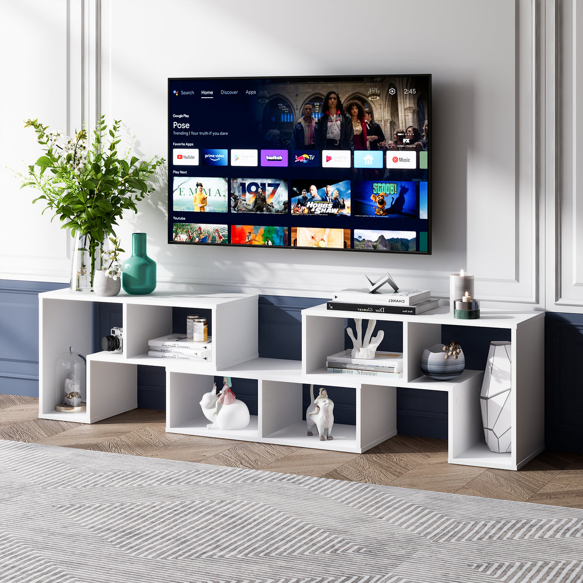 Adjustable TV Stand for 65 Inch TVs with Shelves - Black