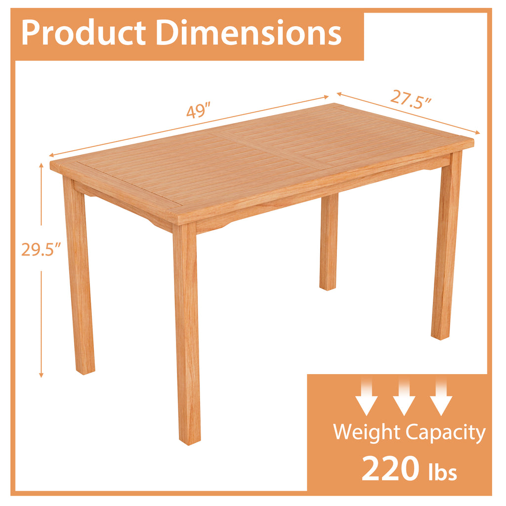 49 Inch Rectangle Patio Indonesia Teak Wood Dining Table with Slatted