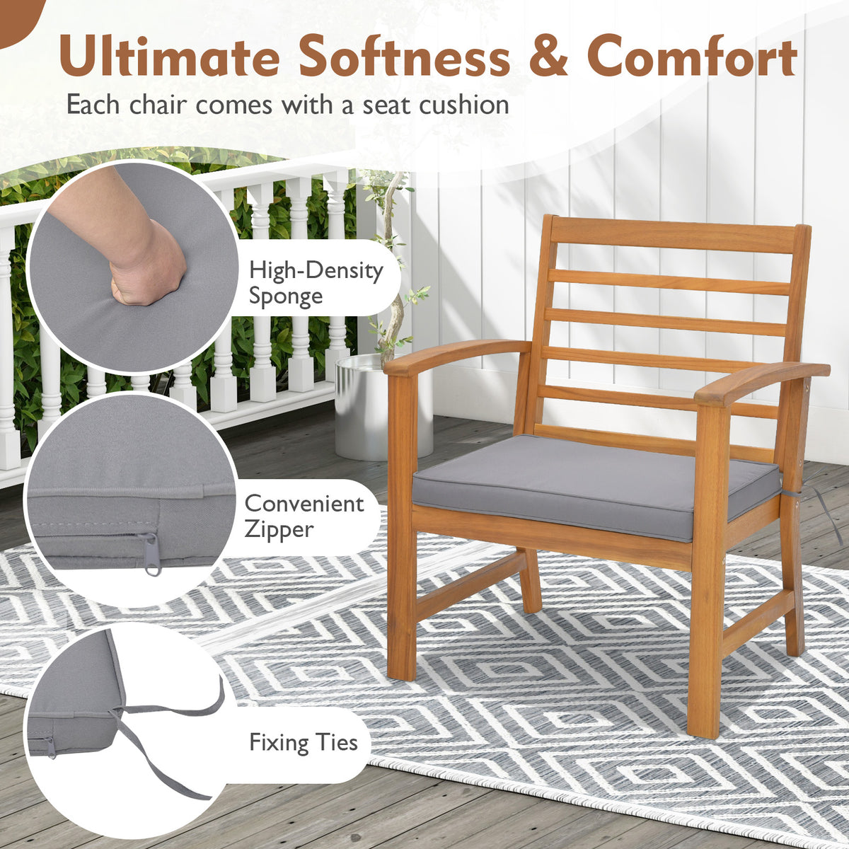 3-Piece Outdoor Furniture Set with Cushions - Gray