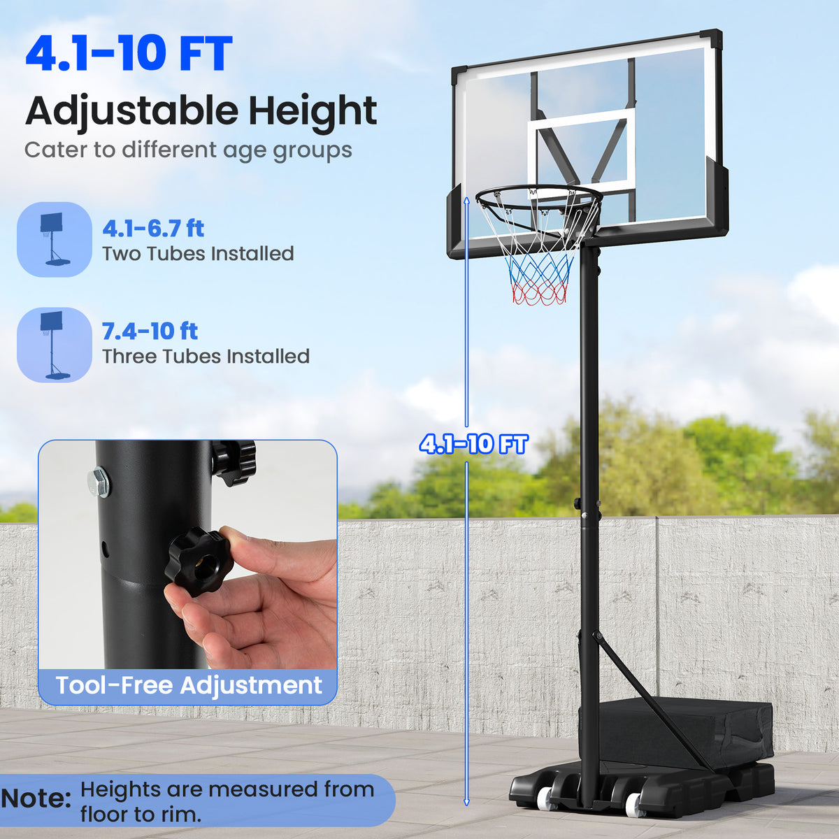 Portable Adjustable Basketball Hoop System for Kids Teens Adults Outdoor Indoor