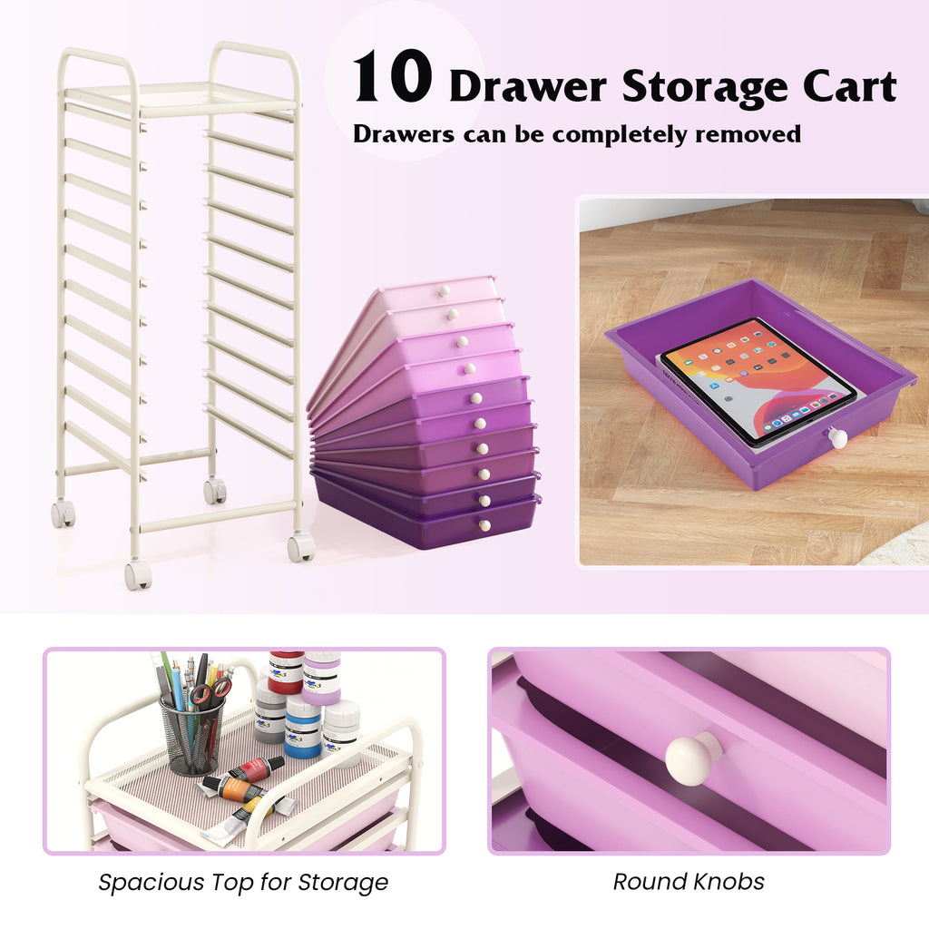 10 Drawer Rolling Storage Cart Organizer with 4 Universal Casters