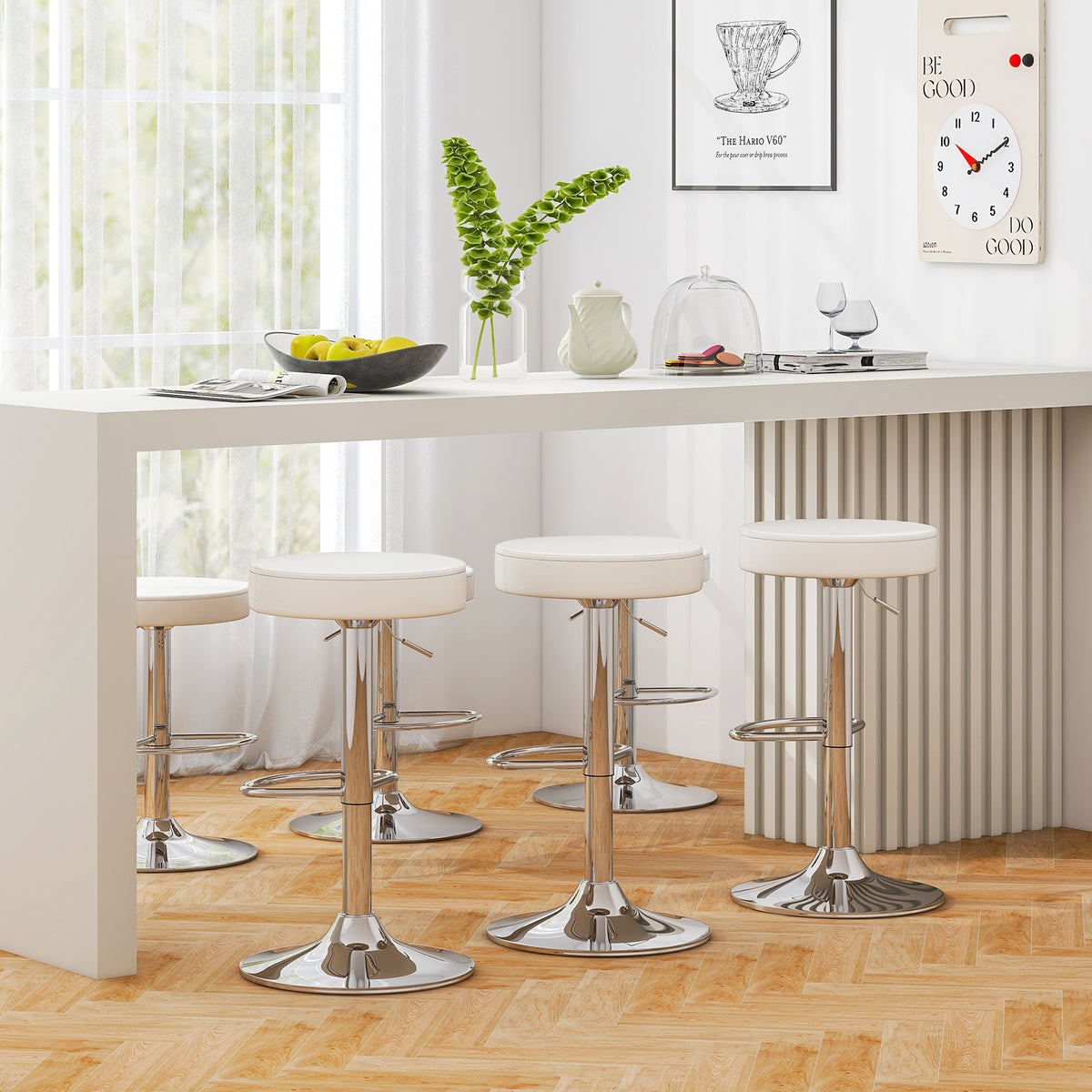 Adjustable Swivel Bar Stools Set of 2 - White
