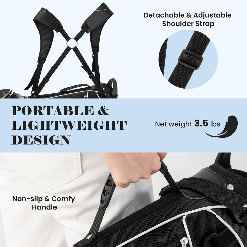 Golf Stand Cart Bag with 4-Way Divider and Organizer Pockets - Black