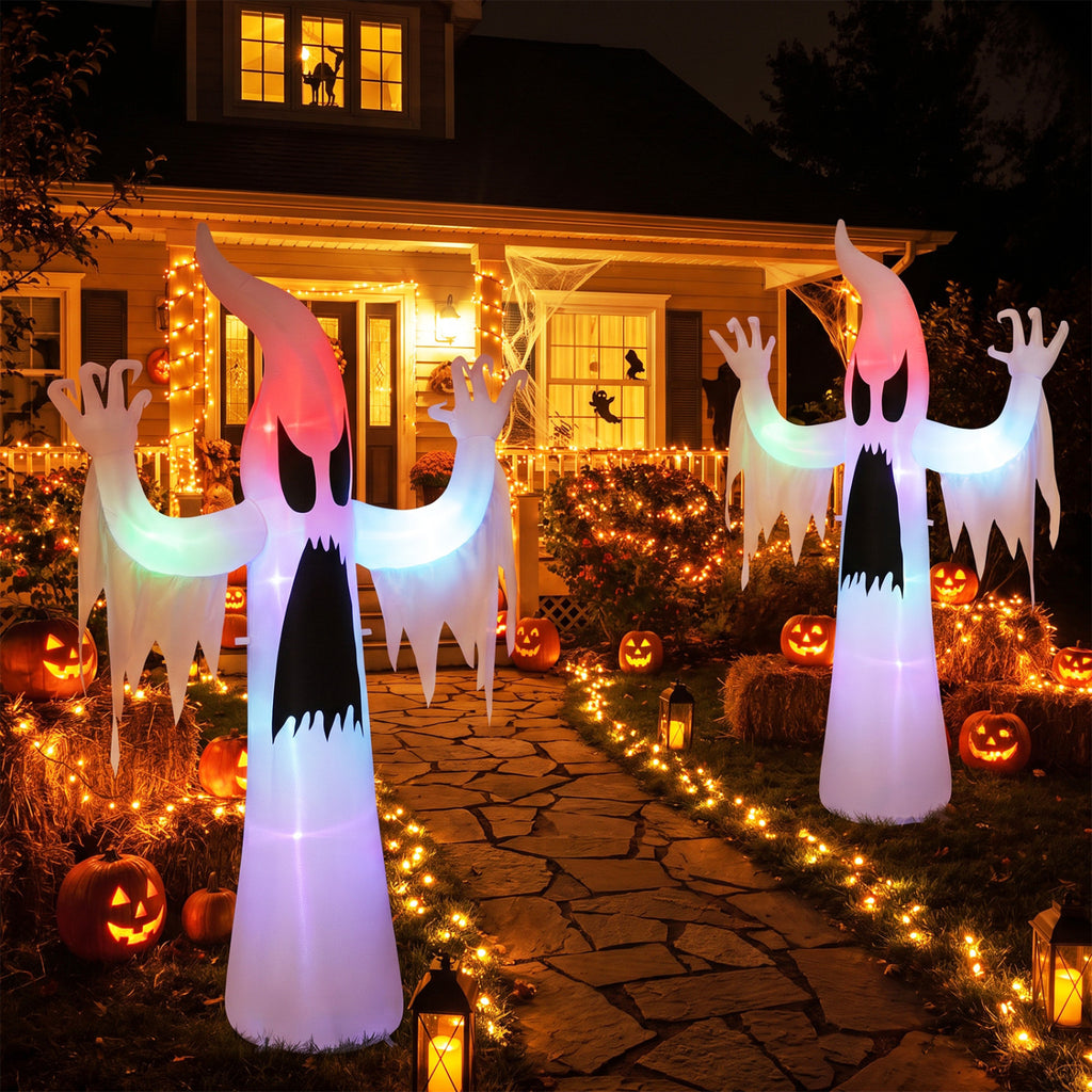 7.7 FT Tall Halloween Inflatable Ghost with RGB LED Lights - Outdoor Decoration