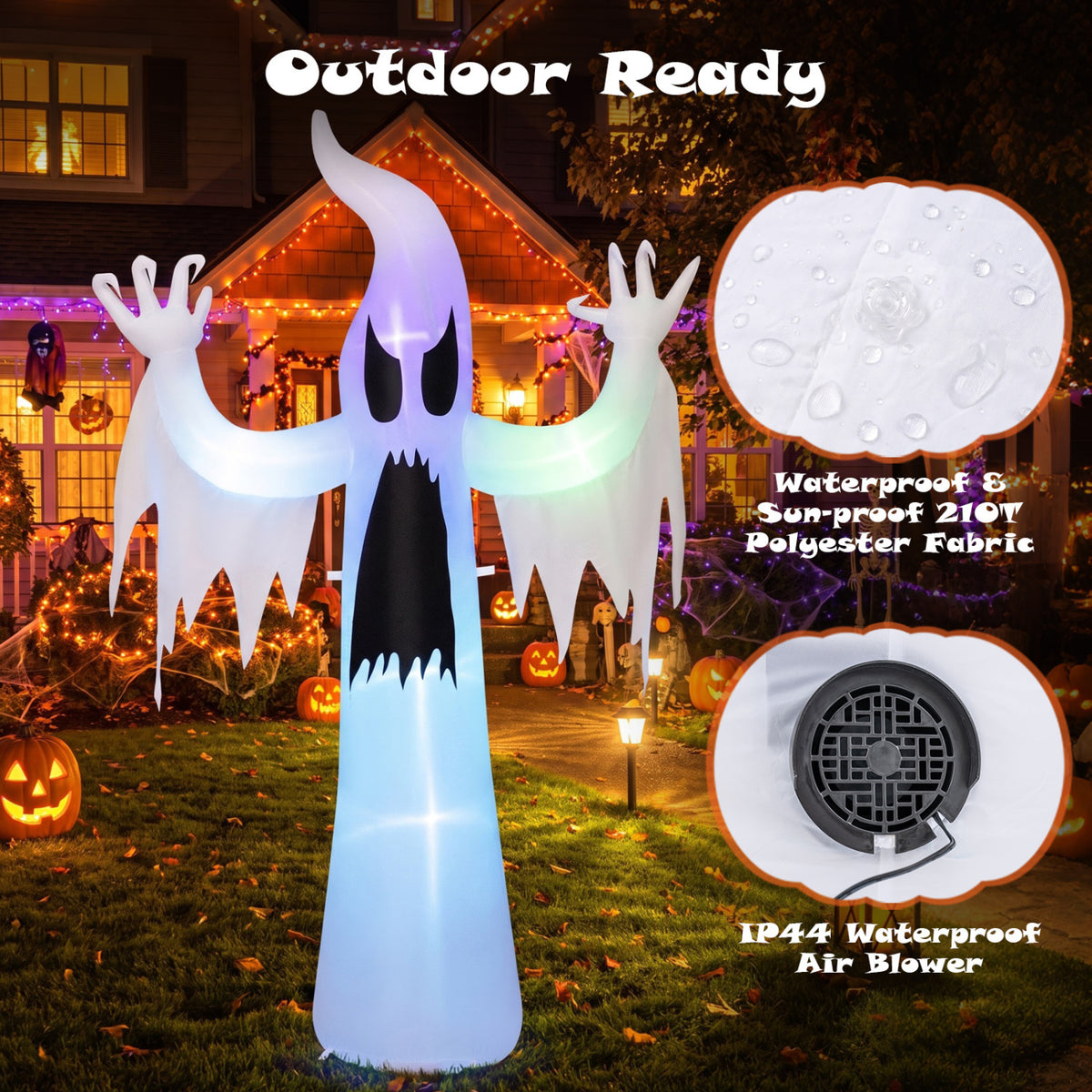 7.7 FT Tall Halloween Inflatable Ghost with RGB LED Lights - Outdoor Decoration