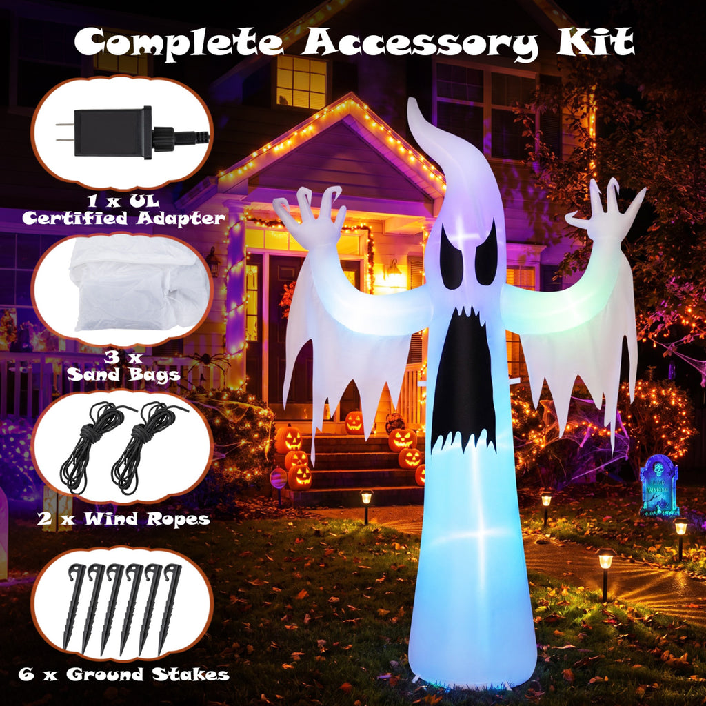 7.7 FT Tall Halloween Inflatable Ghost with RGB LED Lights - Outdoor Decoration