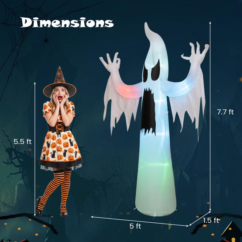 7.7 FT Tall Halloween Inflatable Ghost with RGB LED Lights - Outdoor Decoration