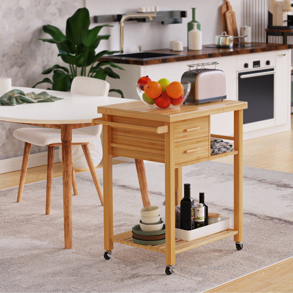 Bamboo Kitchen Trolley Cart with 2 Drawers