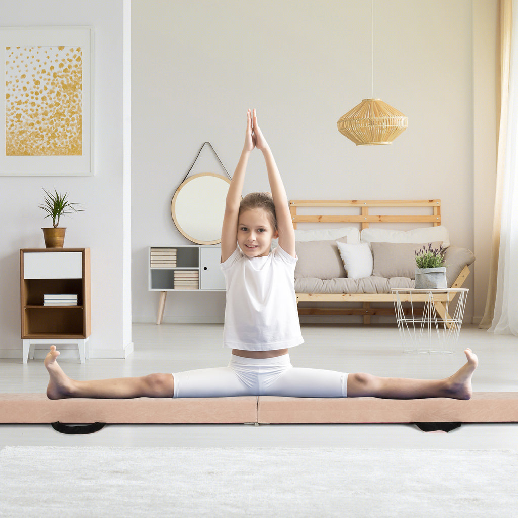 Folding Gymnastics Balance Beam with Anti-Slip Base, Pine Wood Frame - Brown Variation