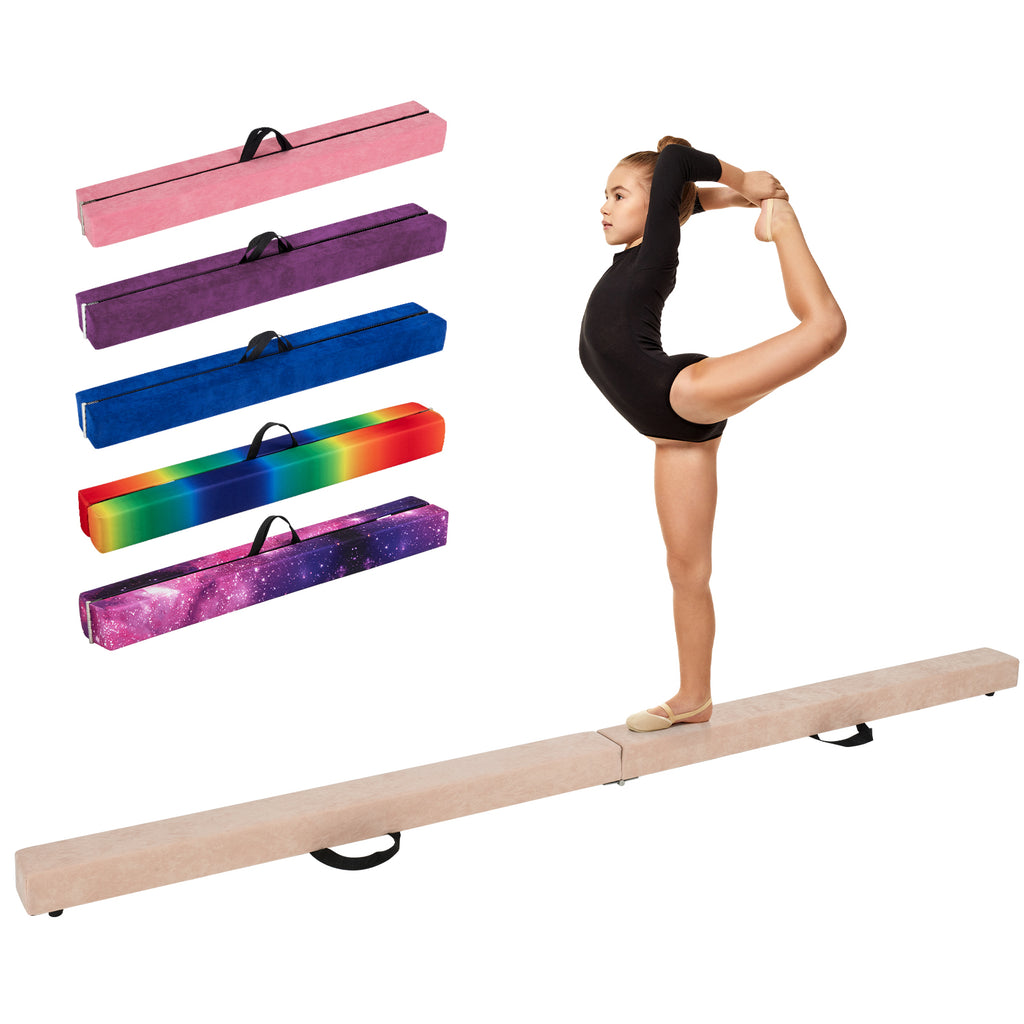 Folding Gymnastics Balance Beam with Anti-Slip Base, Pine Wood Frame - Brown Variation
