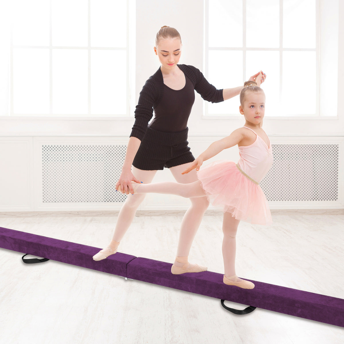 Purple Folding Gymnastics Balance Beam with Anti-Slip Base and Pine Frame - 9 FT
