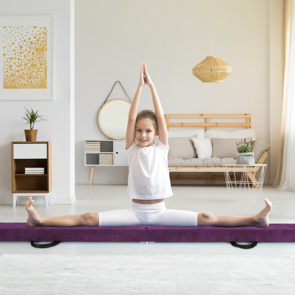 Purple Folding Gymnastics Balance Beam with Anti-Slip Base and Pine Frame - 9 FT
