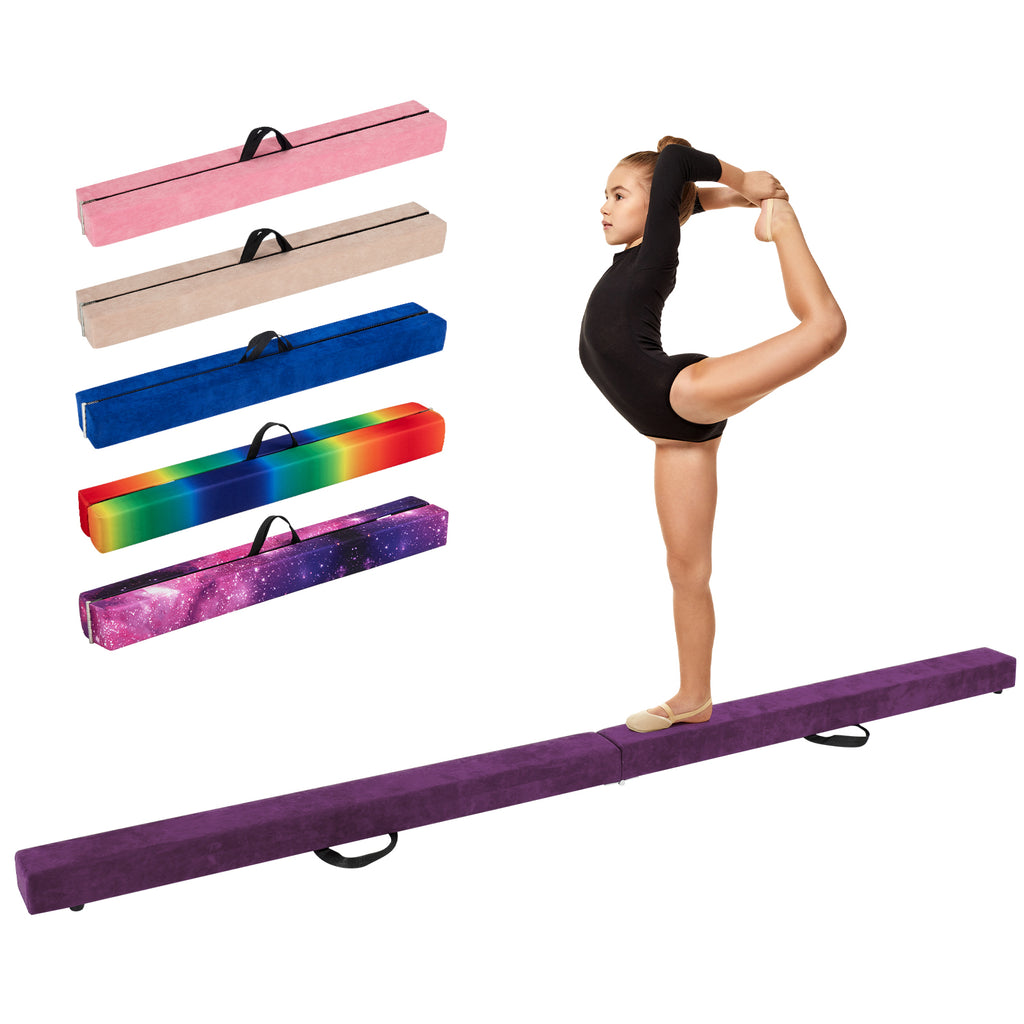 Purple Folding Gymnastics Balance Beam with Anti-Slip Base and Pine Frame - 9 FT