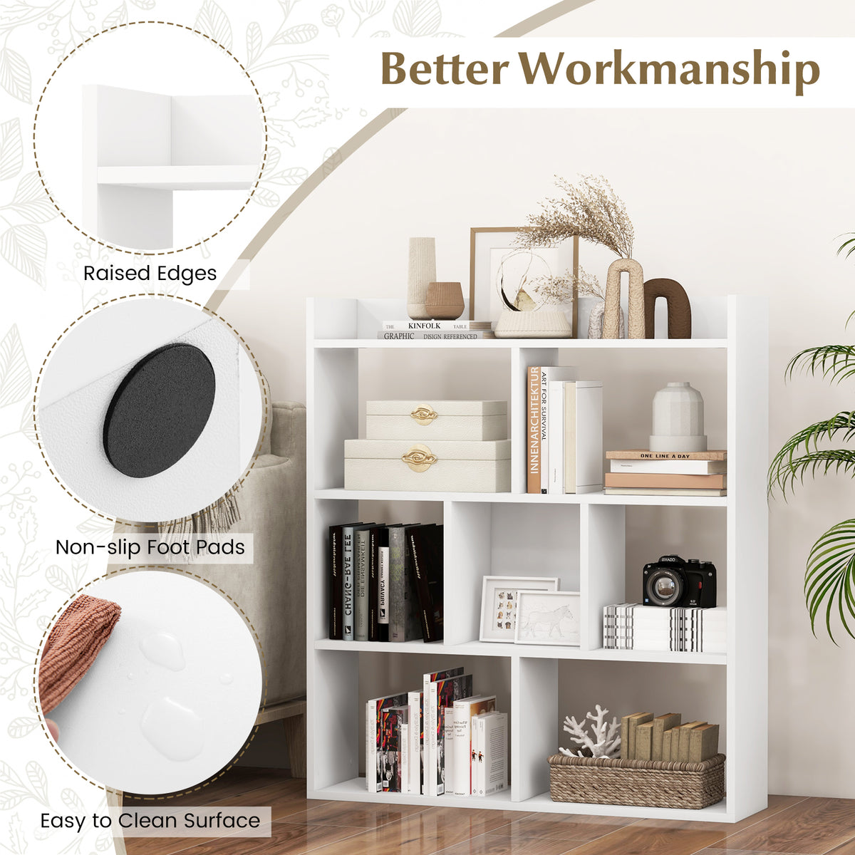 7 Cubes Open-back Bookshelf with Anti-Toppling Devices