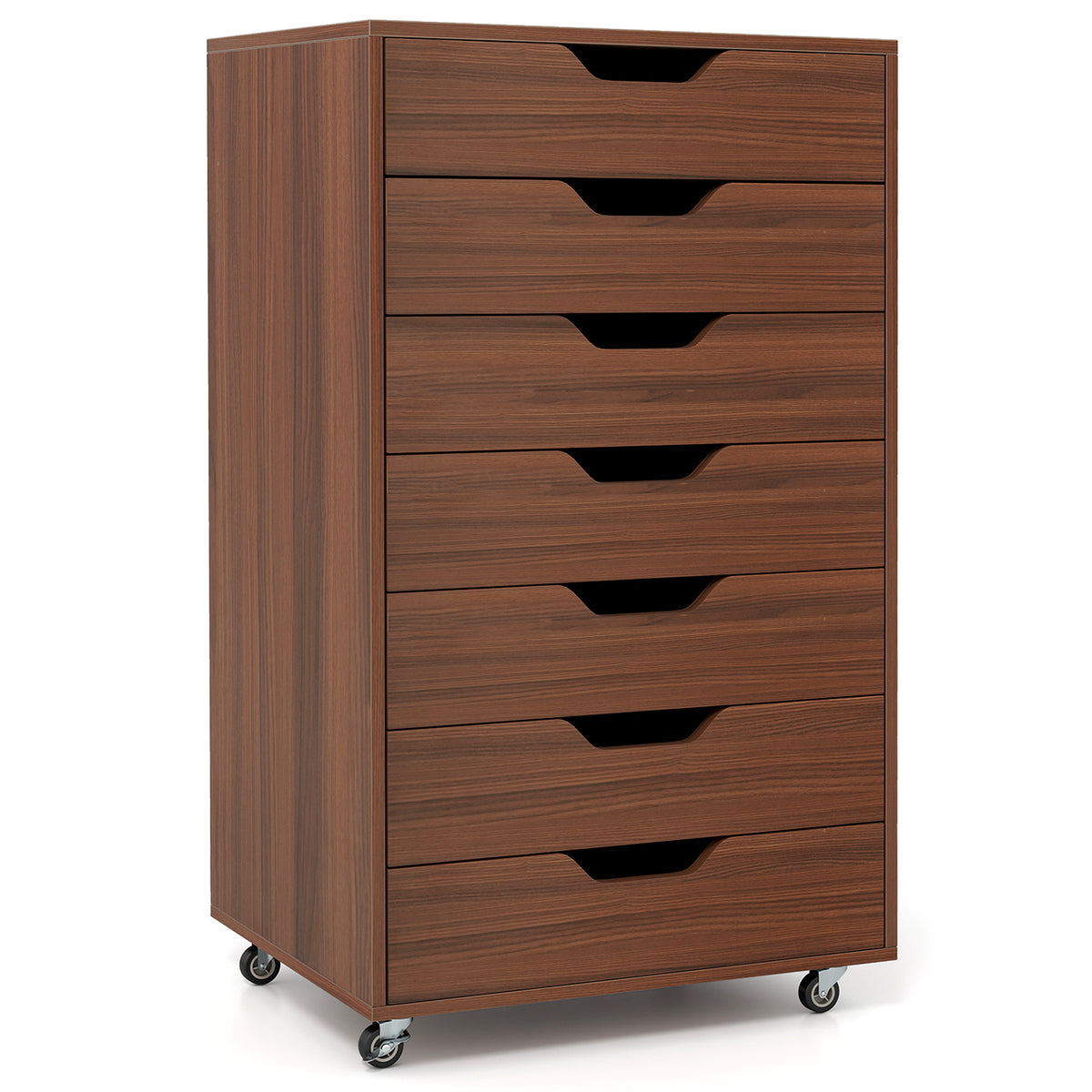 7-Drawer Wooden Storage Dresser with Wheels - Walnut
