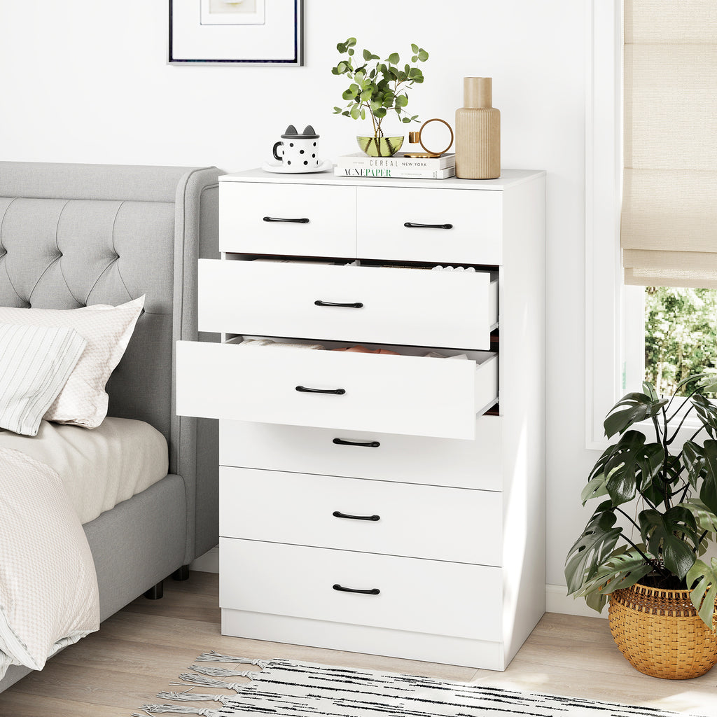 7-Drawer Tall Dresser with Metal Handles, White