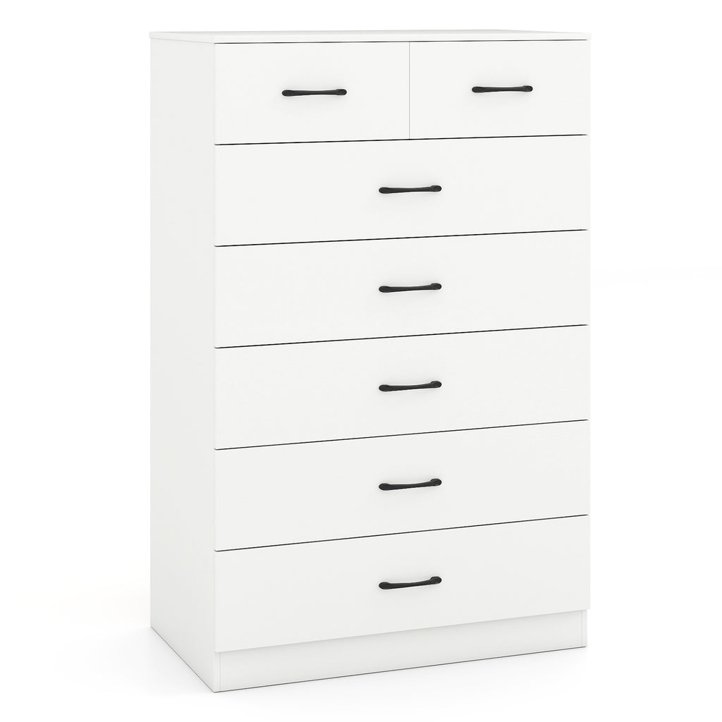 7-Drawer Tall Dresser with Metal Handles, White