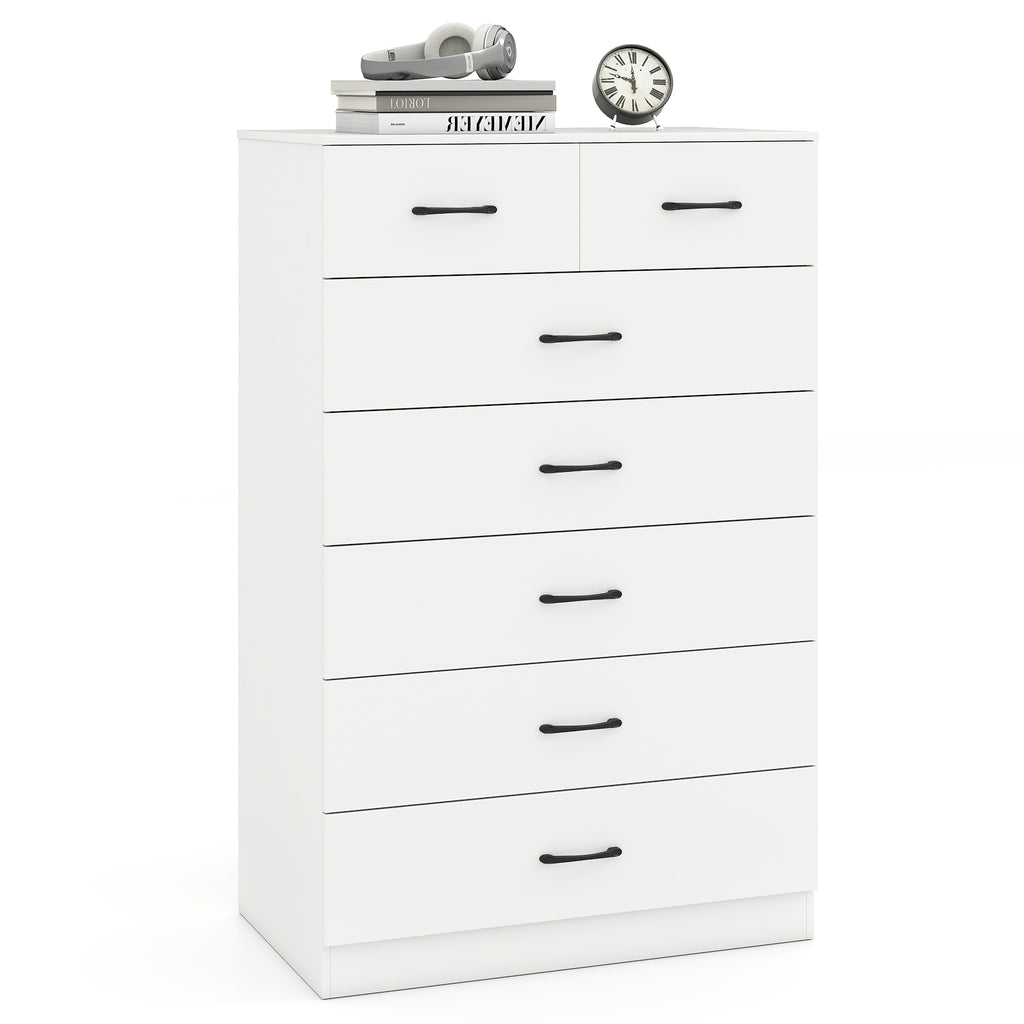 7-Drawer Tall Dresser with Metal Handles, White