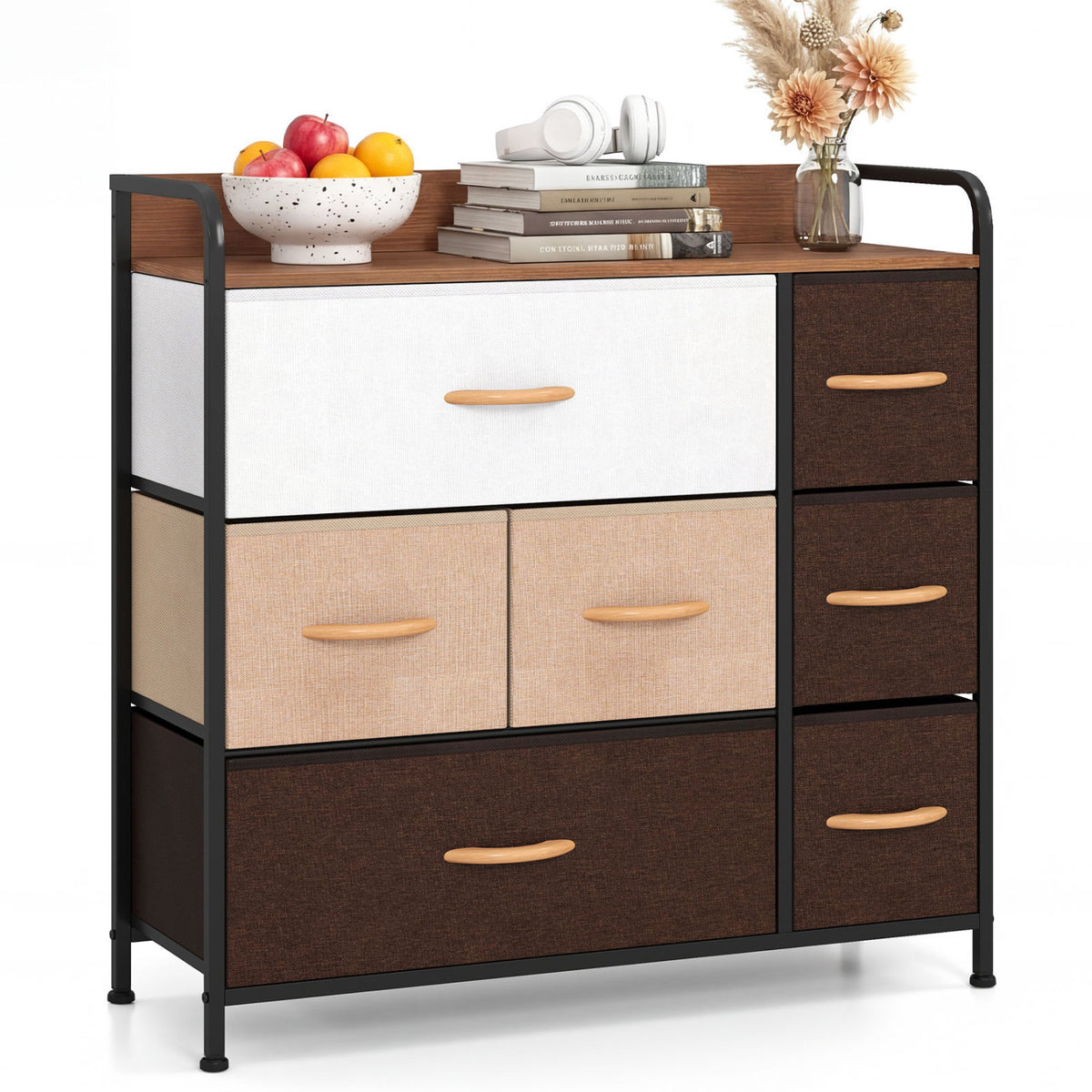 7 Drawer Tower Dresser with Steel Frame & Wooden Top