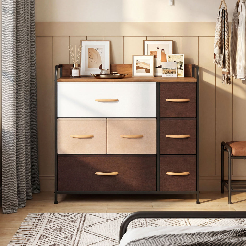 7 Drawer Tower Dresser with Steel Frame & Wooden Top