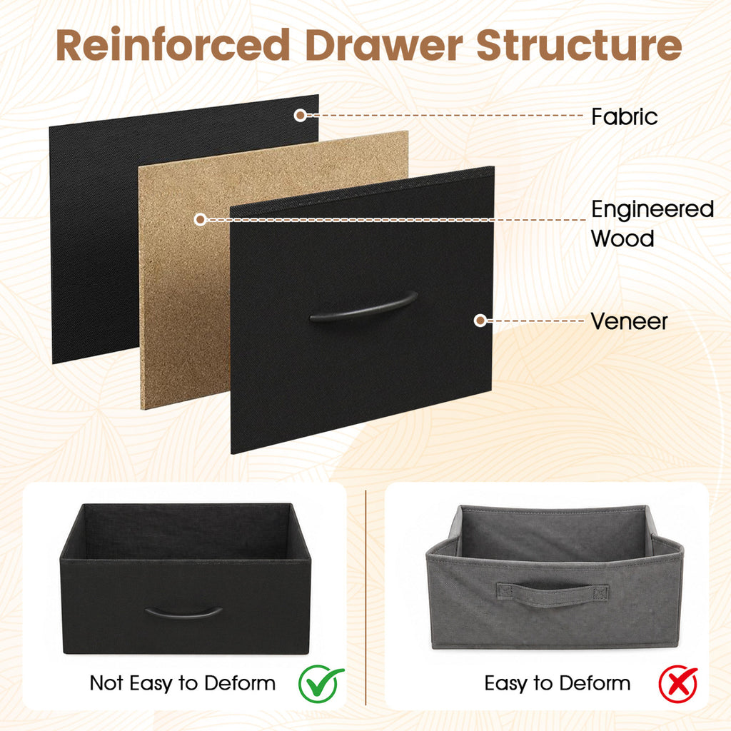 7-Drawer Wide Dresser with Fabric Storage - Black