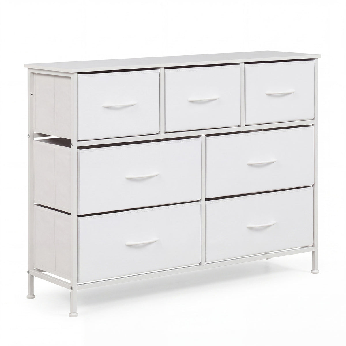 7-Drawer Wide Dresser with Fabric Storage - Black