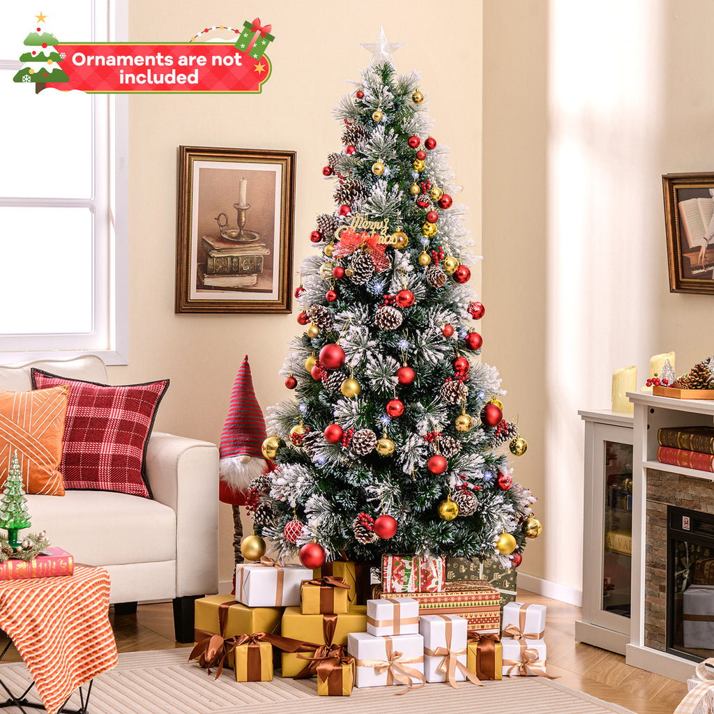7 ft Flocked Christmas Tree with 8 Lighting Modes - Realistic Holiday Decor